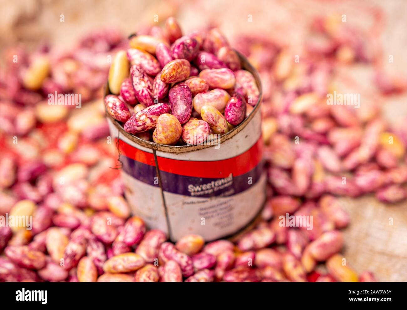Rote Nierenbohnen in Zinn CAN, lokaler Markt Stockfoto