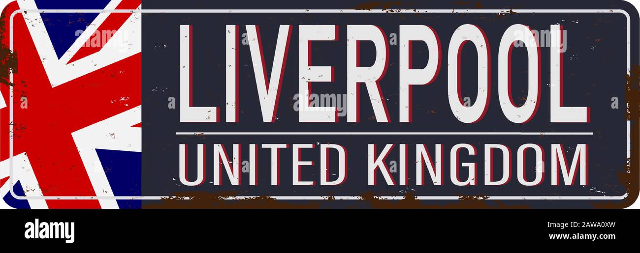 Retro Liverpool Vintage Schild. Reiseziel Thema auf altem rostigen Hintergrund. Stock Vektor