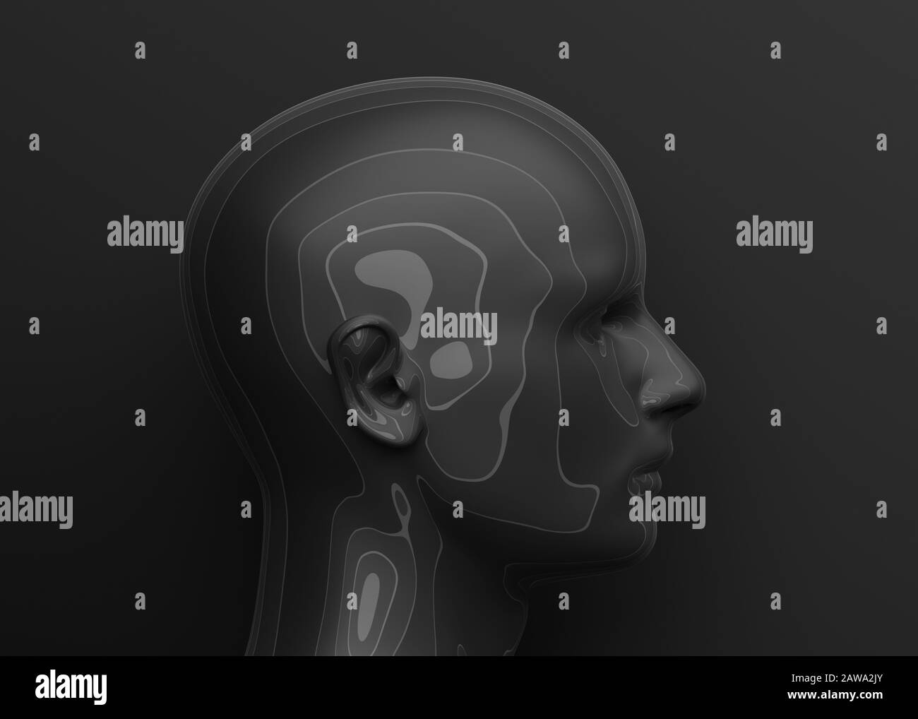 Abstrakter Kopf des Menschen, 3D-Rendering, künstliches Intelligenzkonzept Stockfoto