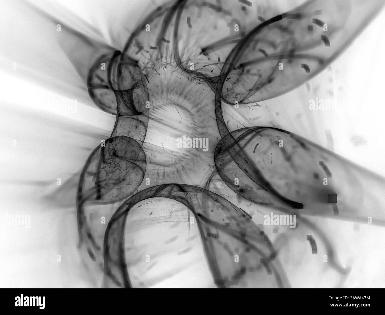 Coronavirus, Computer erzeugt abstrakten invertierten Schwarzweiß-Effekt, 3D-Rendering Stockfoto