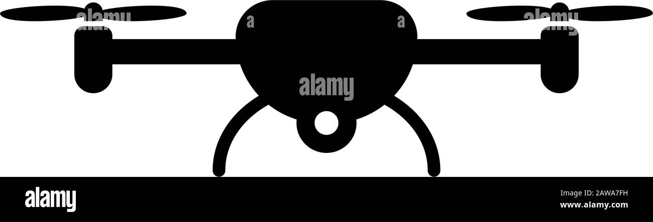 Quadcopter-Luftdrohne mit schwarzem Symbol für isolierte flache Vektorgrafiken auf weißem Hintergrund Stock Vektor