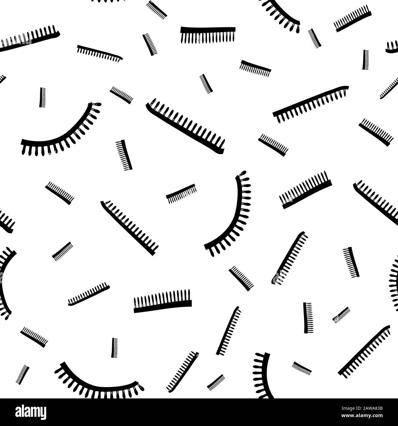 Vector abstrakter Schwarzweiß-Haarkamm nahtloser Hintergrund im memphis-design. Gerade und gebogene Formen. Für Web, Verpackung Stock Vektor