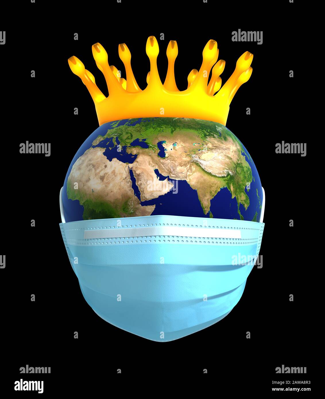 Planet Erde In Medizinischer Maske Mit Coronavirus Crown Stockfoto