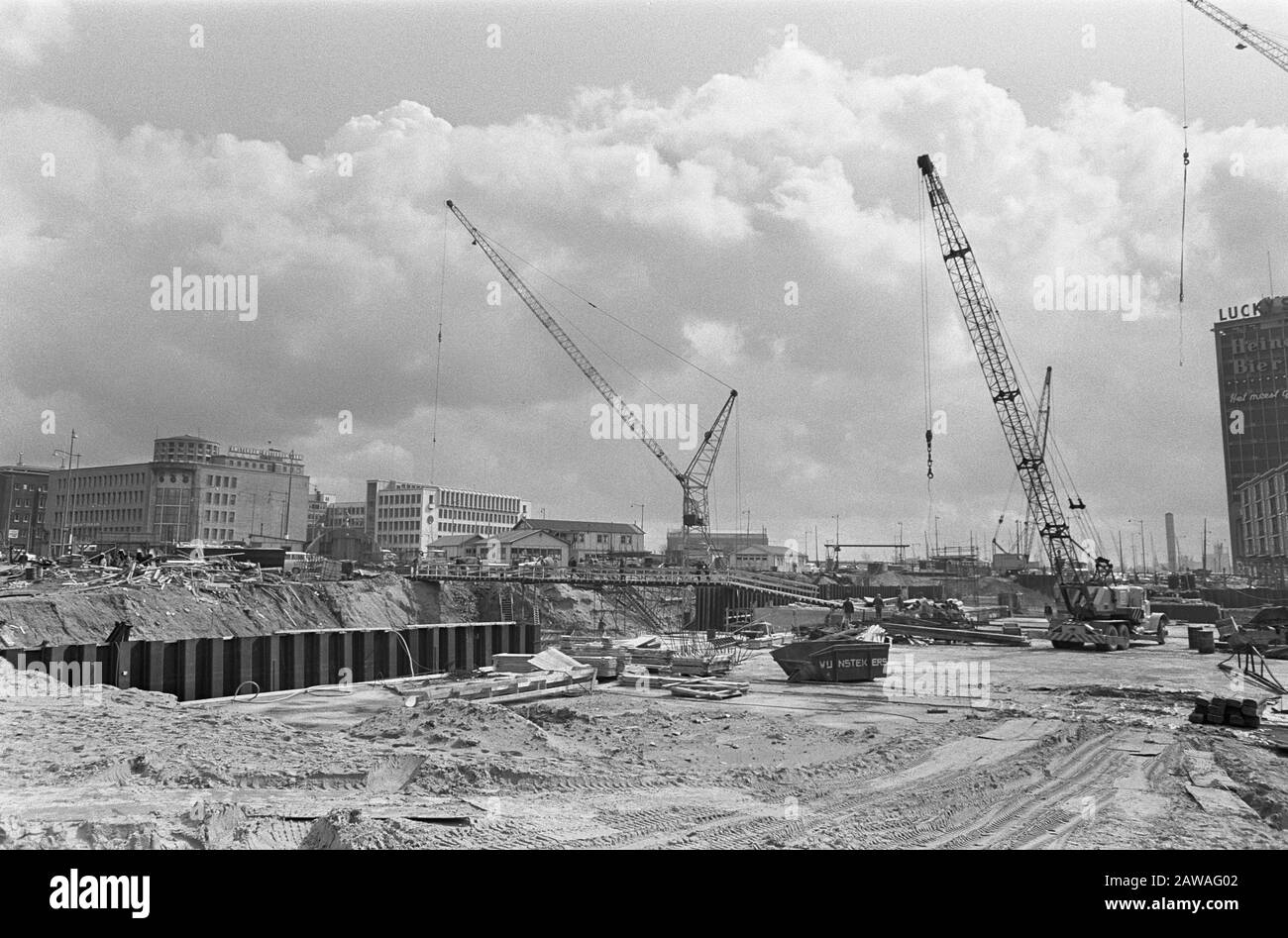 U-Bahn-Bau in Rotterdam Datum: 30. März 1967 Standort: Rotterdam, South Holland Schlüsselwörter: U-Bahn-Bau Stockfoto