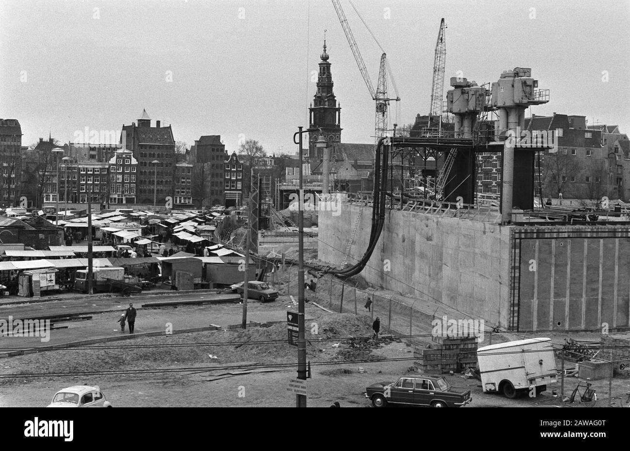 U-Bahn-Bau Waterloo Amsterdam Datum: 20. Dezember 1971 Standort: Amsterdam, Noord-Holland Schlüsselwörter: U-Bahn-Bau Stockfoto