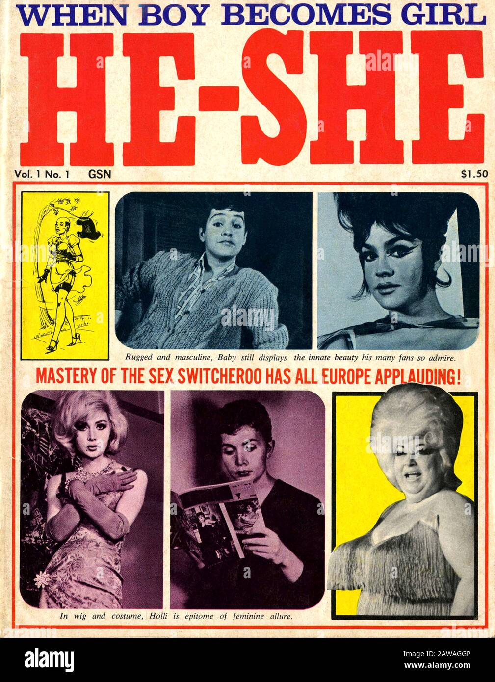 1966, USA: Die pionierische US-amerikanische Zeitschrift HE-SHE ( When Boy Becomes Girl ) Nr. 1, 1966, die sich den Liebhabern von Transvesti widmet Stockfoto