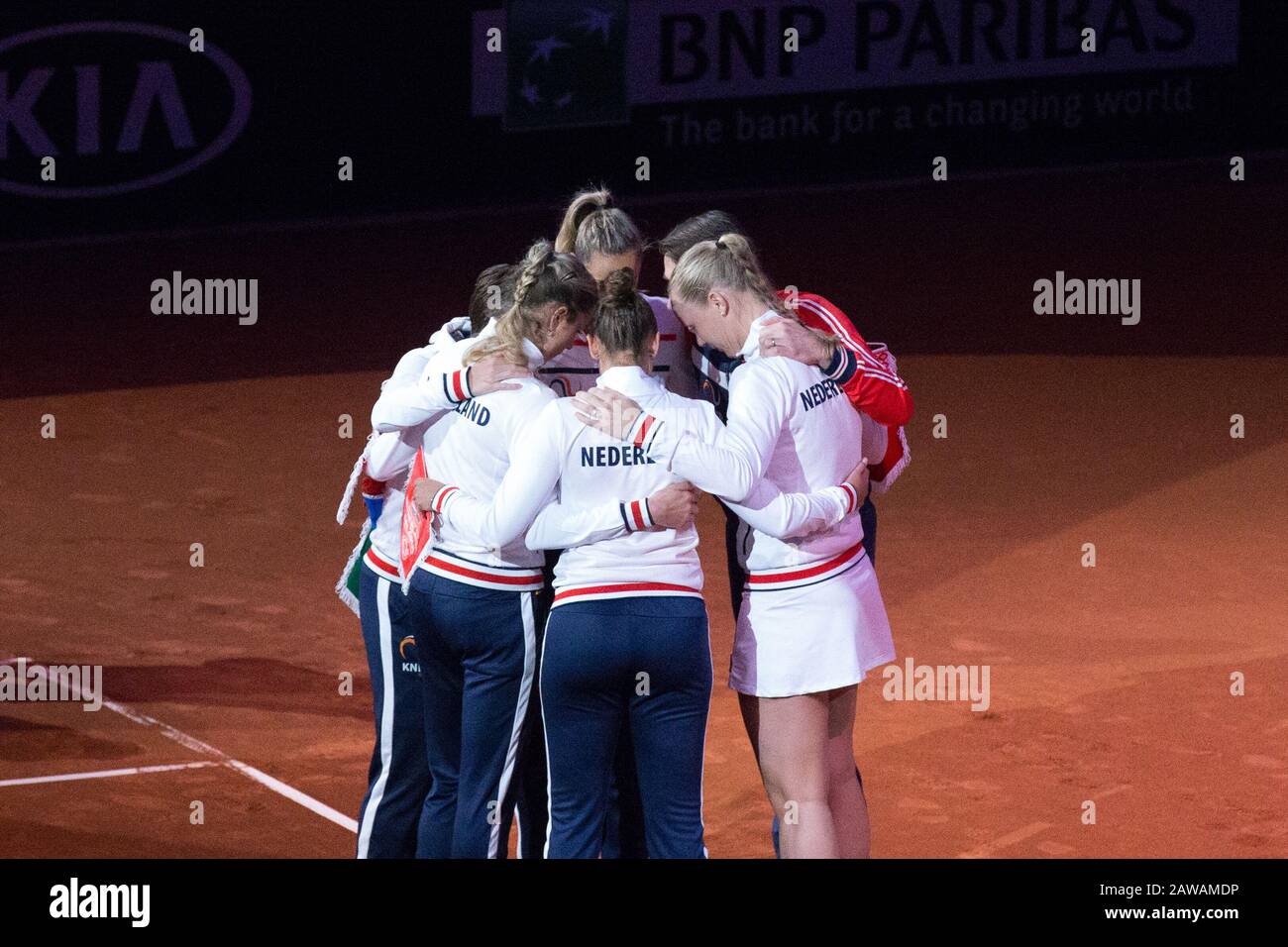 februar 2020 den Haag, Niederlande Tennis FED Cup Niederlande gegen Weißrussland Fed Cup Team NL, Niederlande Stockfoto