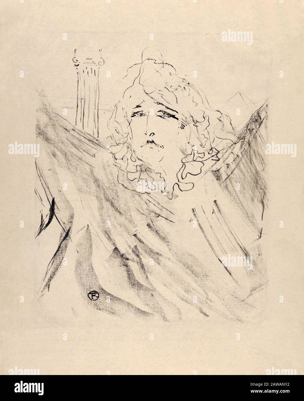 1898, FRANKREICH: Die am meisten gefeierte französische Theaterschauspielerin SARAH BERNHARDT (* 1844; † 1923), Porträt von Henri de Toulouse Lautrec (* 1864; † 1901). - Stockfoto