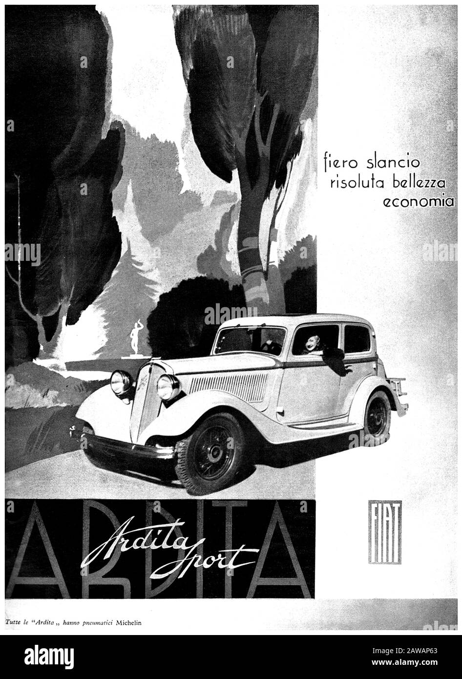 1933, ITALIEN: Die italienische Autoindustrie FIAT (F.I.A.T. Fabbrica Italiana Automobili Torino ) Werbung für das neue Modell ARDITA SPORT - Automobil Stockfoto