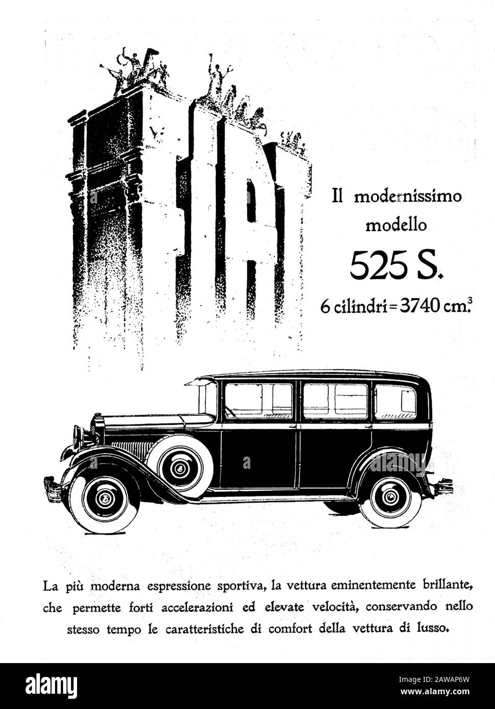 1929, ITALIEN: Die italienische Autoindustrie FIAT (F.I.A.T. Fabbrica Italiana Automobili Torino ) Werbung für DAS MODELL FIAT 525 S - GIANNI Agnelli - aut Stockfoto