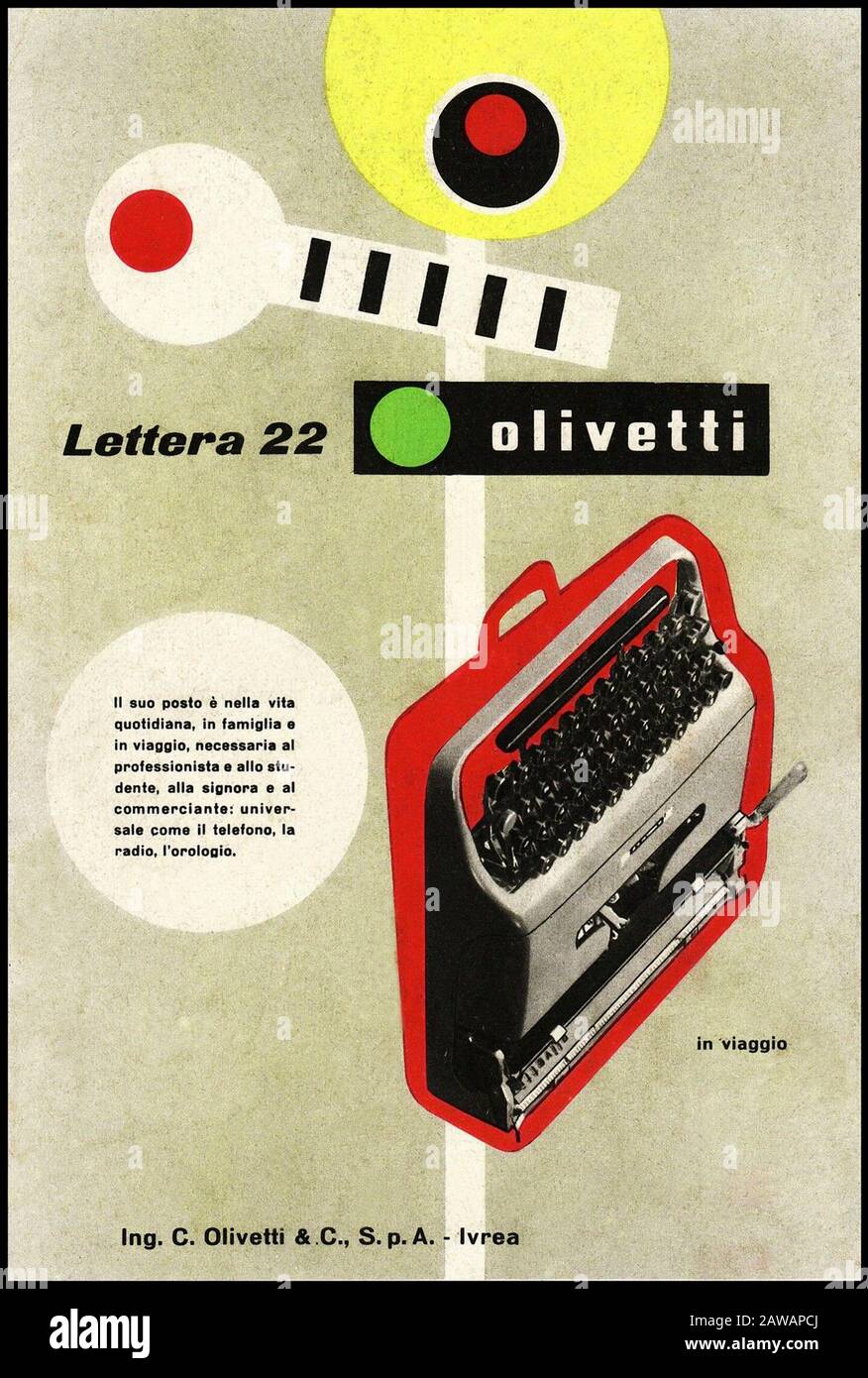 1952 , ITALIEN : Werbung für OLIVETTI TYPERMASCHINEN-STUDIO 22 . - Pubblicità macchina da scrivere . - ANNI CINQUANTA - inserzione pubblicitaria - Stockfoto