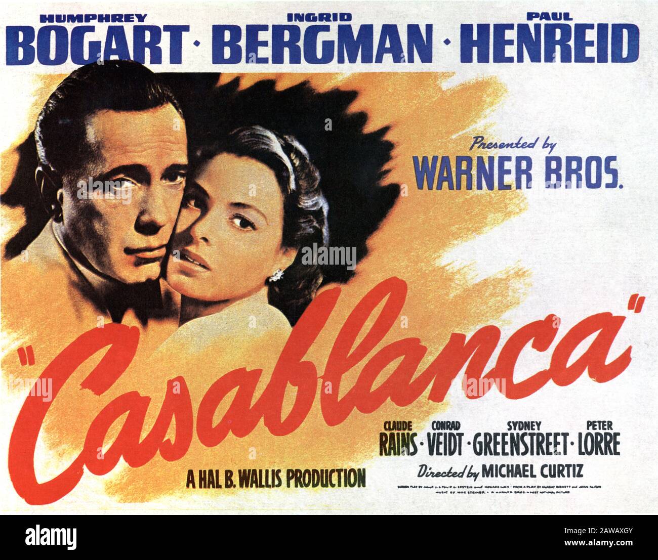 1942 : Das Originalplakat für den Film: Casablanca von MICHAEL CURTIZ mit HUMPHREY BOGART und INGRID BERGMAN - FILM - USA - CINE Stockfoto