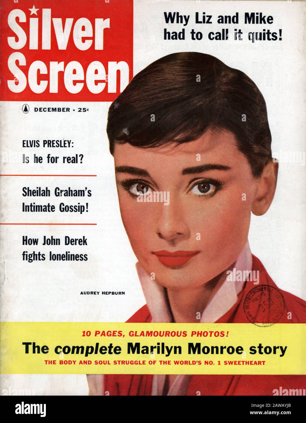 1956, USA : Die Filmschauspielerin AUDREY HEPBURN auf dem Cover der Film-Fanmagazin SILVER SCREEN dezember 1956 - KOMÖDIE - Rivista Cinematografica - Copertina Stockfoto