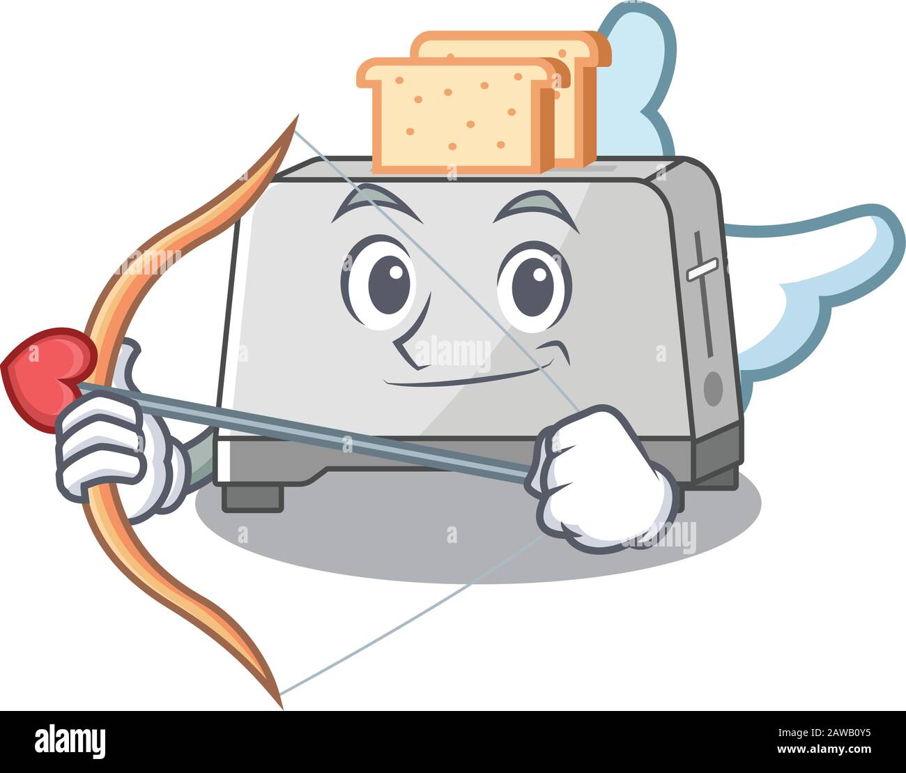 Süßes Brot Toaster Cupid Cartoon-Design mit Pfeil und Flügeln Stock Vektor