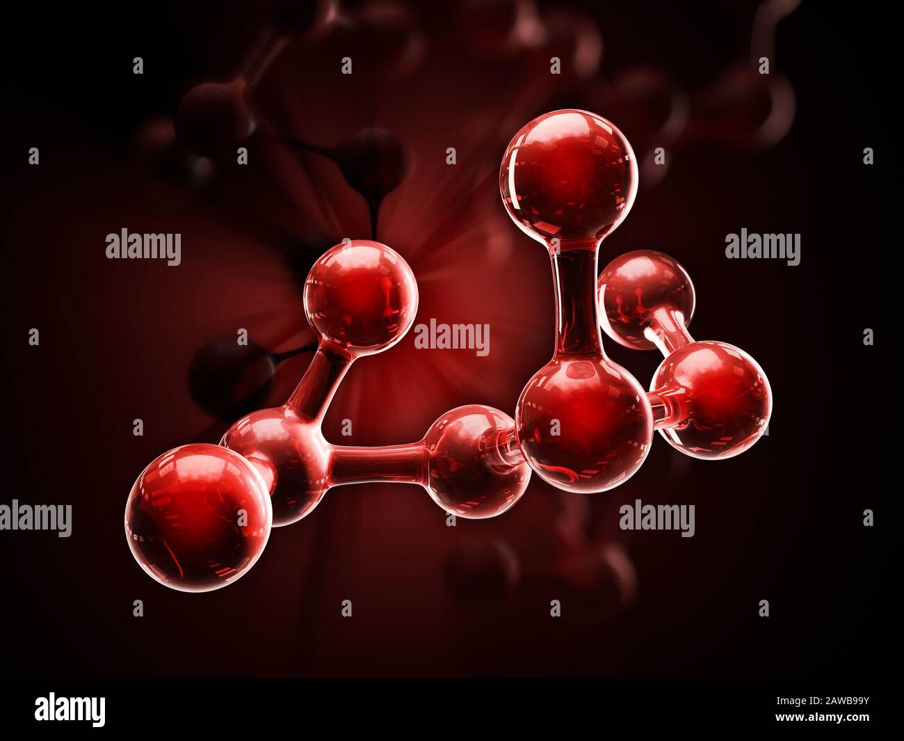3D-Abbildung des Molekülmodells. Wissenschaftliche oder medizinische Hintergründe mit Molekülen Stockfoto