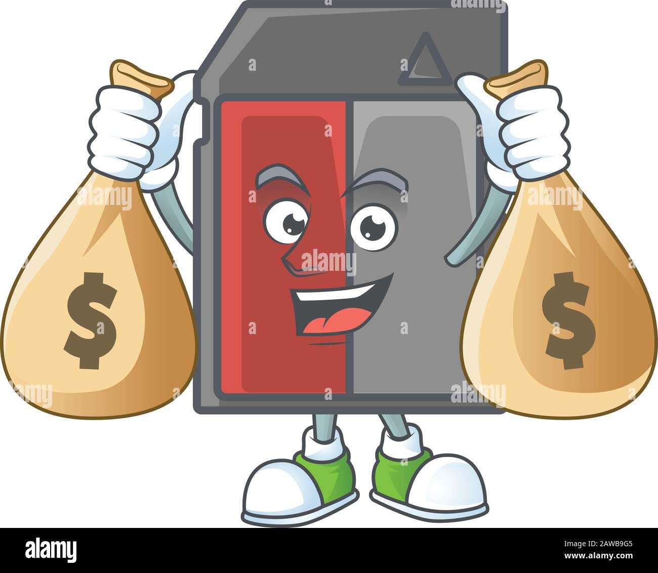 Ein niedliches Bild von Speicherkarten-Zeichentrickfigur, das Geldbeutel hält Stock Vektor