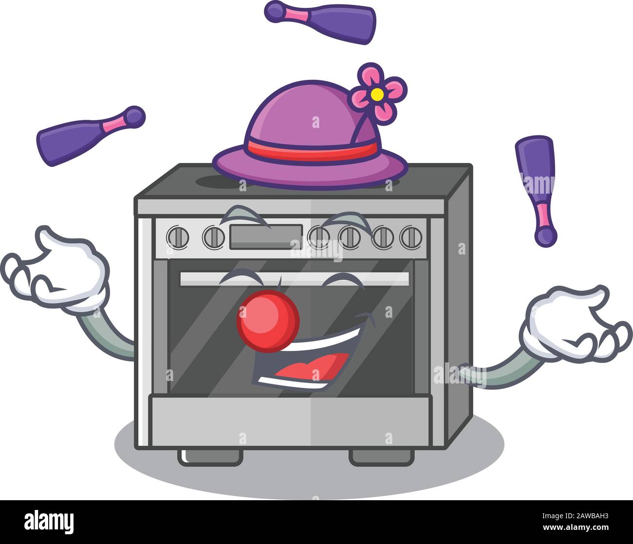 Ein lebendiges Cartoon-Character-Design mit Küchenofen, das Juggling spielt Stock Vektor