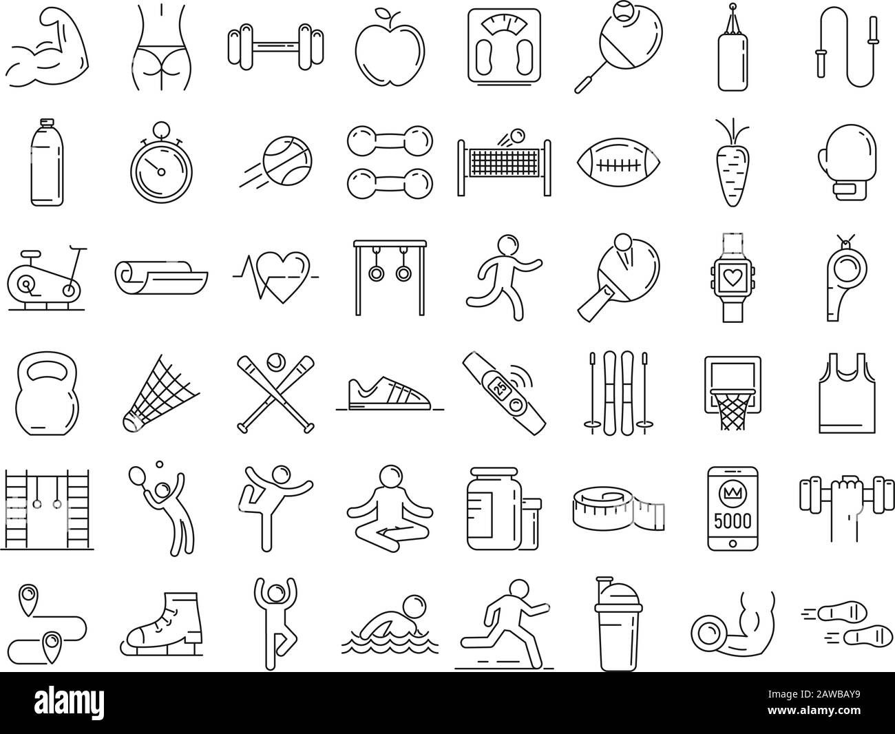 Fitness im Freien Icons einstellen. Umrisse der Fitness im Freien Vector Icons für Web Design auf weißem Hintergrund Stock Vektor