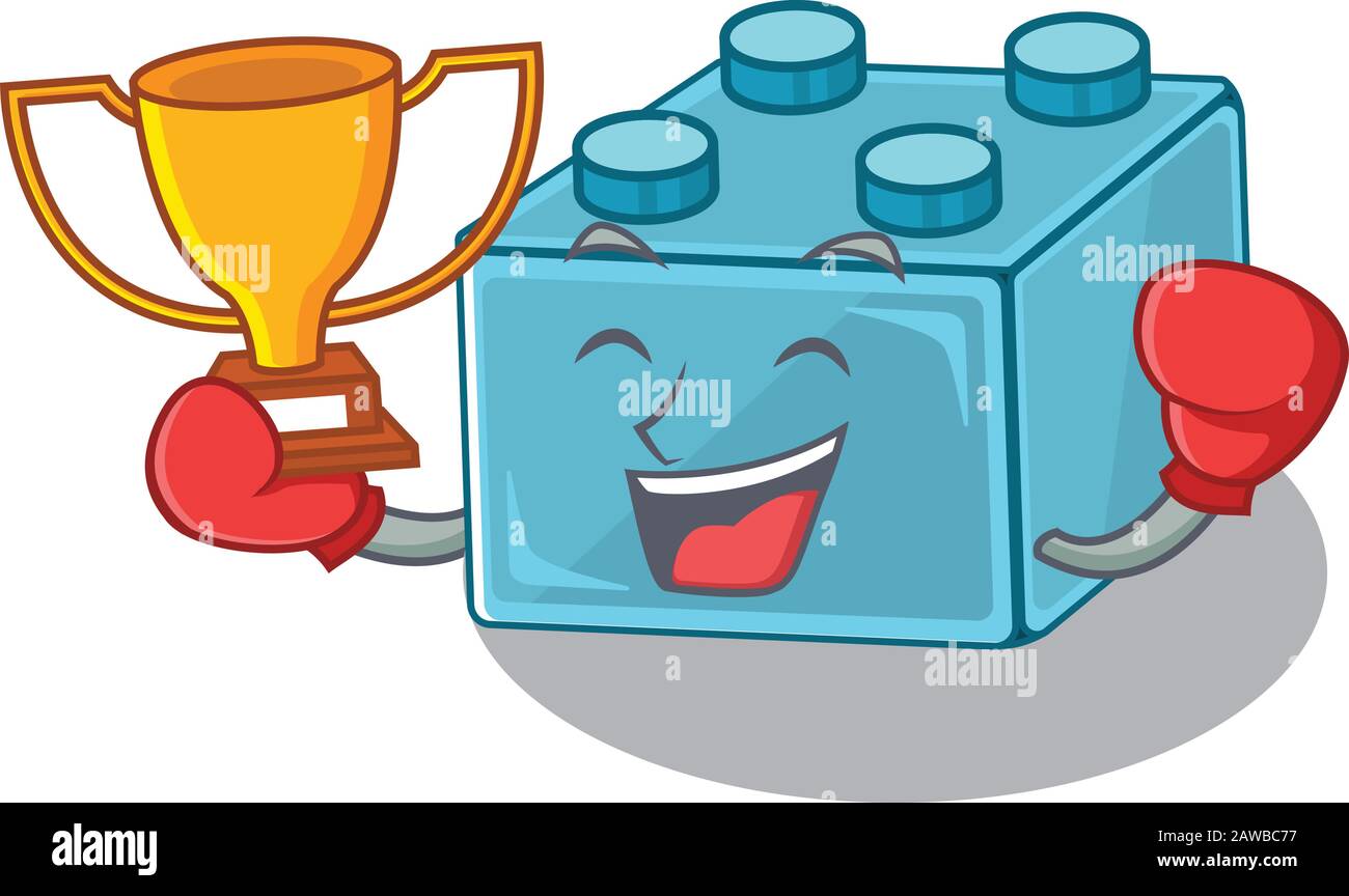 Fantastischer Boxing-Gewinner von lego Brick Toys im Maskottchen Cartoon-Design Stock Vektor