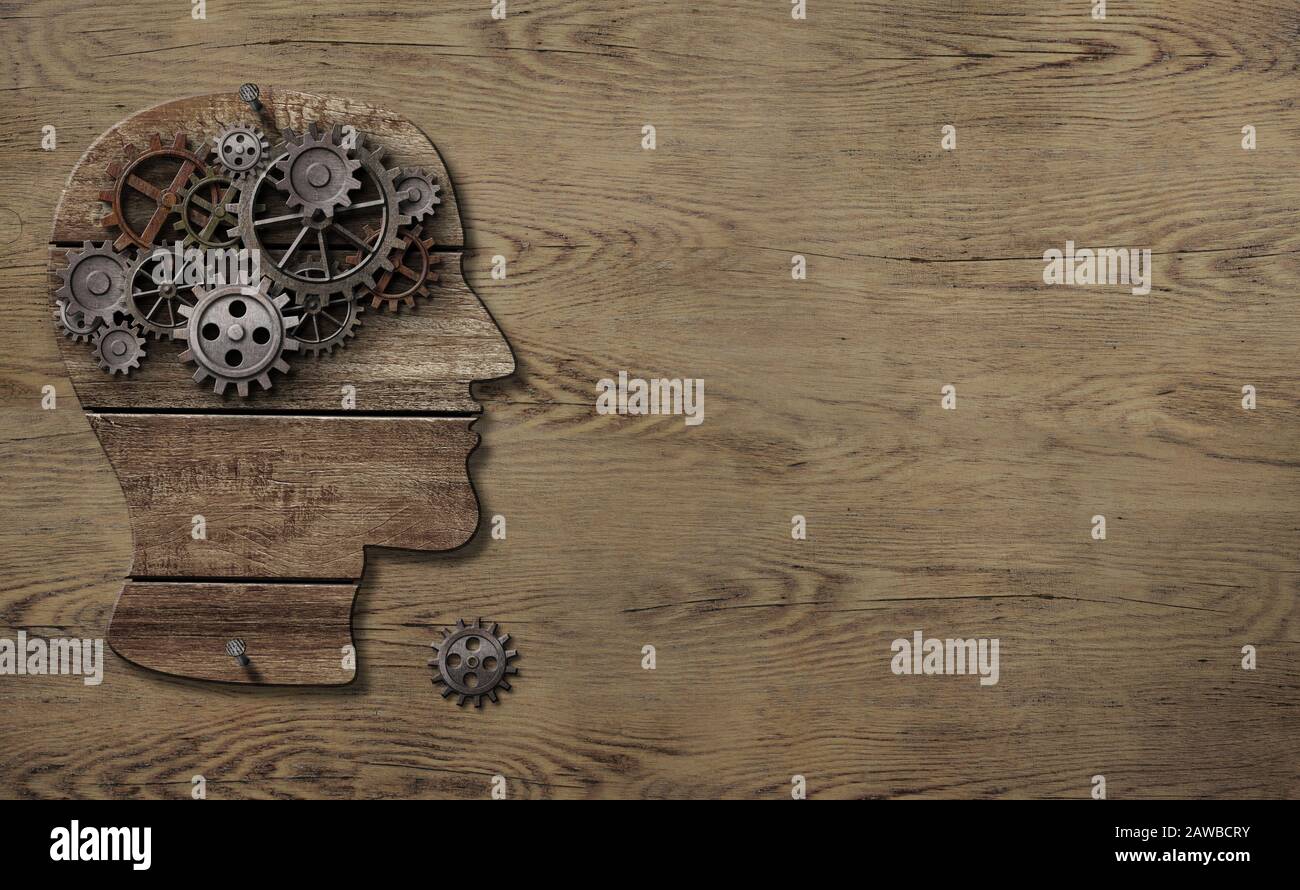Menschliche Gehirn-Arbeit-Metapher aus Zahnrädern Stockfoto