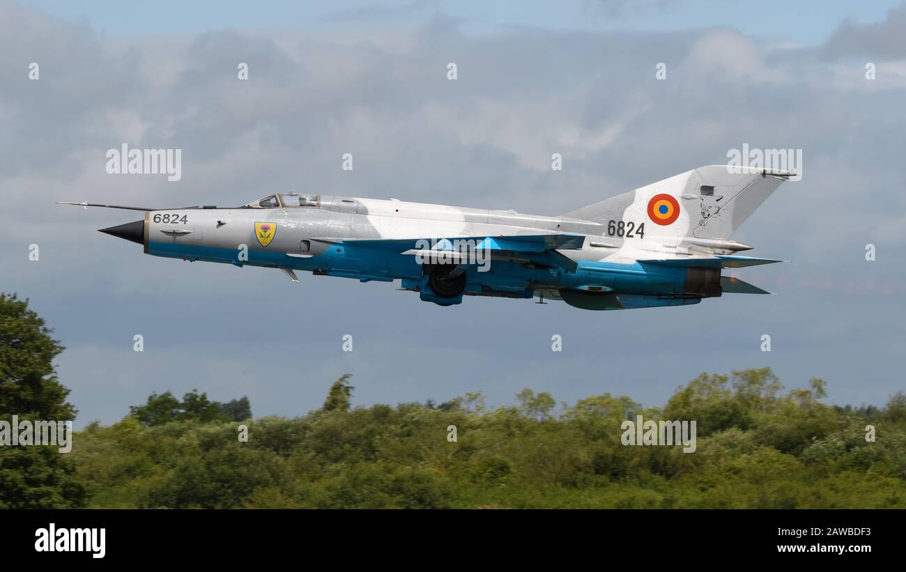 Rumänische Luftwaffe MiG-21 LanceR auf der Royal International Air Tätowierung 2019 Stockfoto