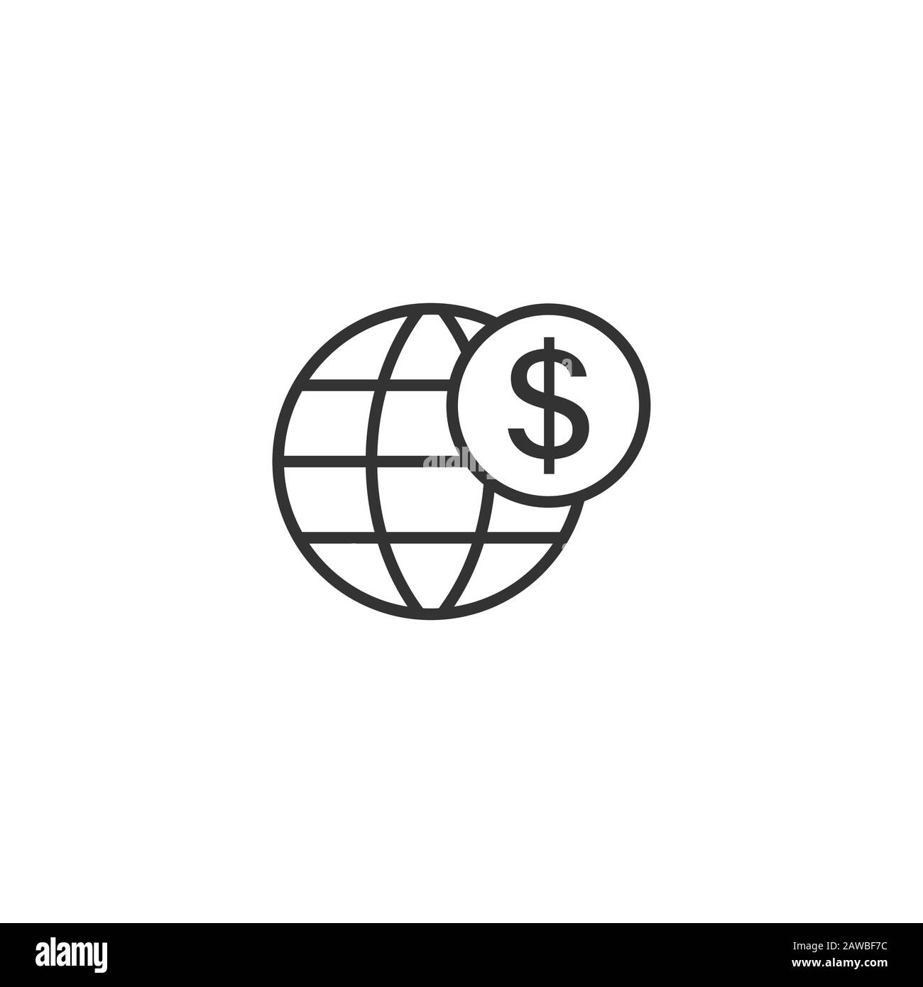 Globales Geschäftssymbol in flacher Form. Vektorgrafiken für Geldtransaktionen auf weißem isoliertem Hintergrund. Geschäftskonzept Banknotenrechnung Sicherheit. Stock Vektor