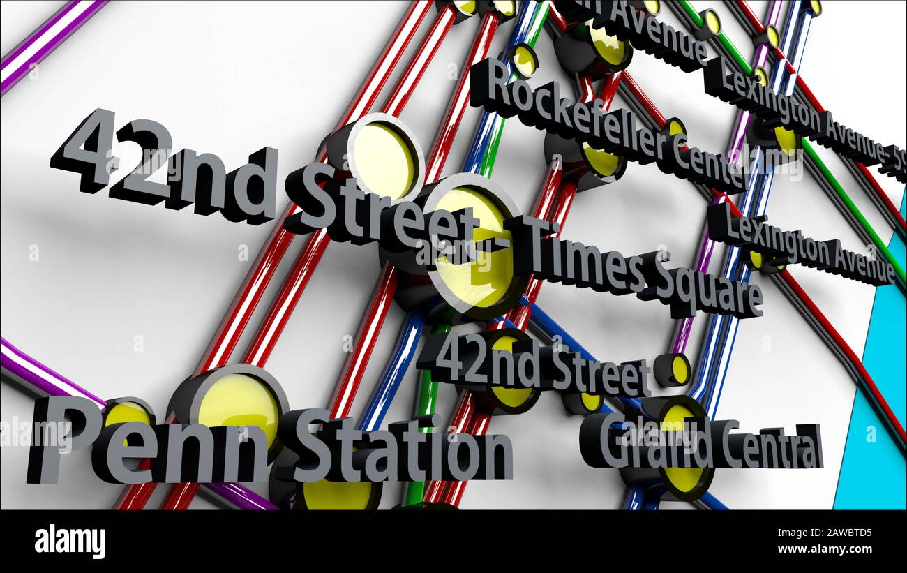 UBahnLinien und Stationen der UBahn New York City Manhattan 3D