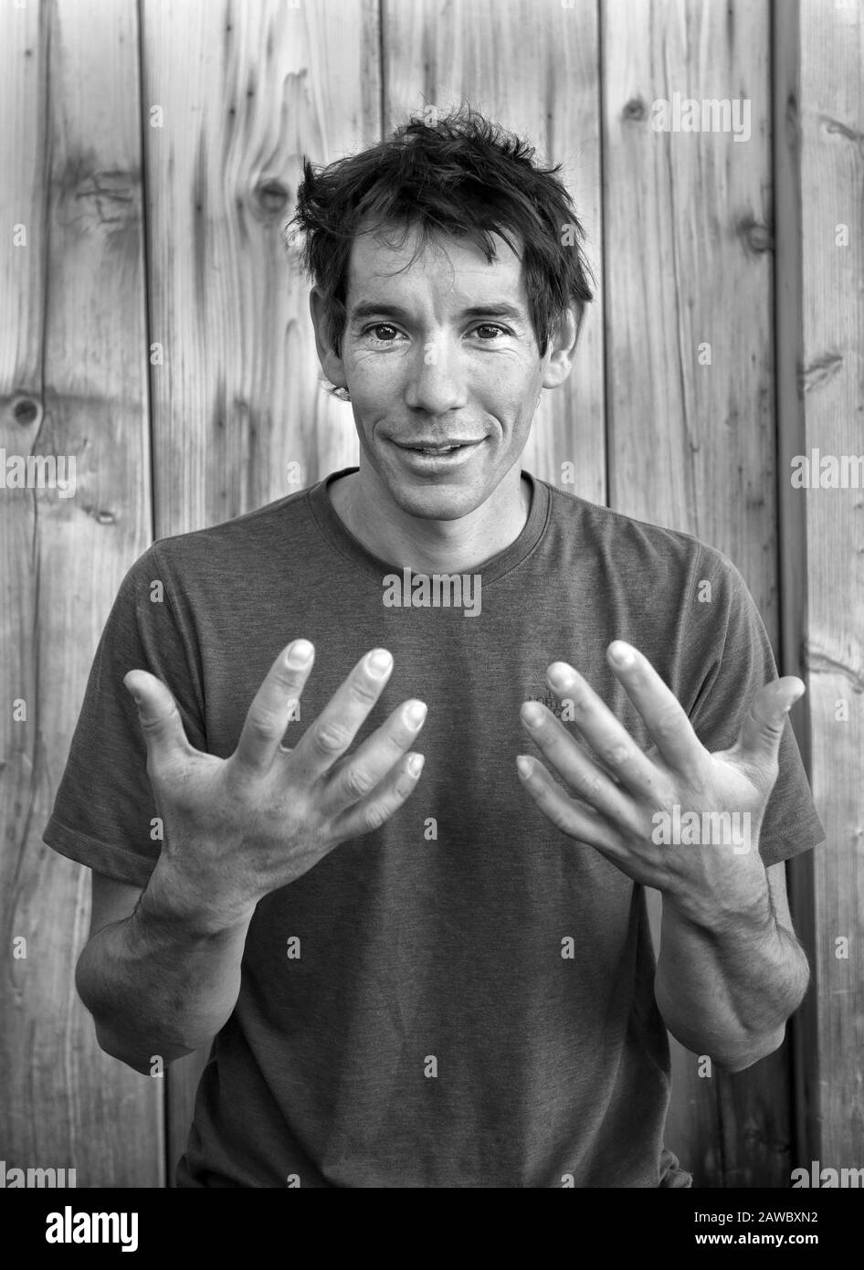 Porträt von Alex Honnold, dem stärksten freien Solo-Kletterer. Stockfoto