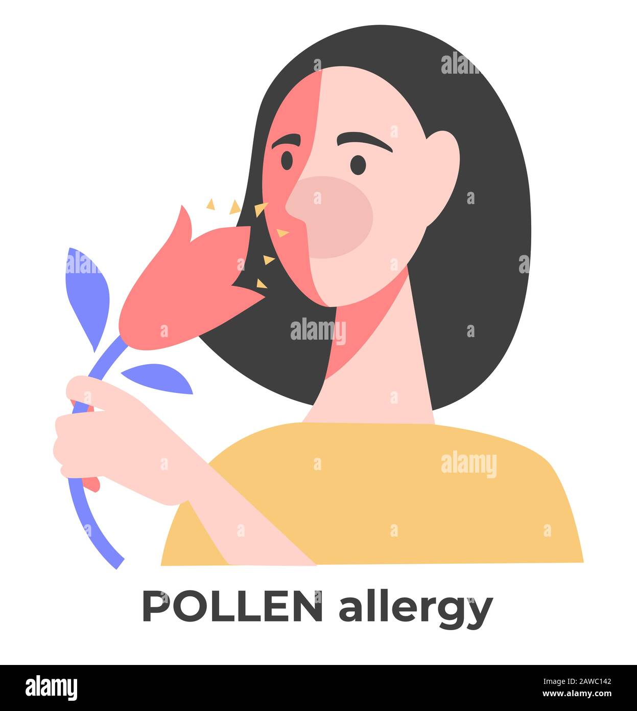 Pollen Allergie, allergisches Mädchen mit Blumennesen, Gesundheit Stock Vektor