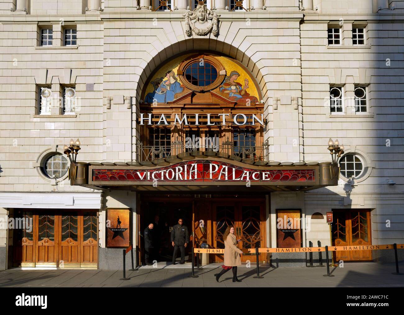 London, England, Großbritannien. Hamilton im Victoria Palace Theatre (Februar 2020) Stockfoto