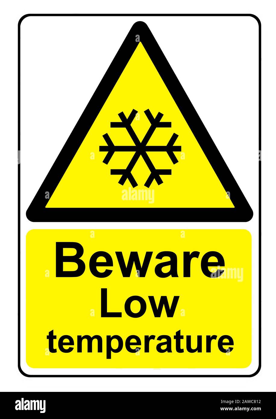 Vorsicht bei niedrigen Temperaturen in diesem Bereich Straßenwarnschild Stockfoto