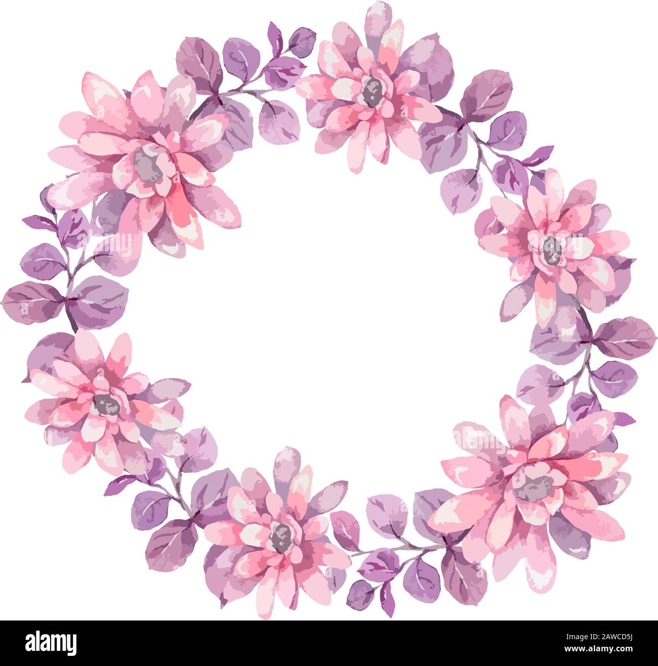 Einladung. Hochzeits- oder Geburtstagskarte. Blumenrahmen. Aquarellhintergrund mit rosa Frühlings-Rot und blauen Blumen und grünen Blättern. Boho-Stil. Schönheit Stock Vektor