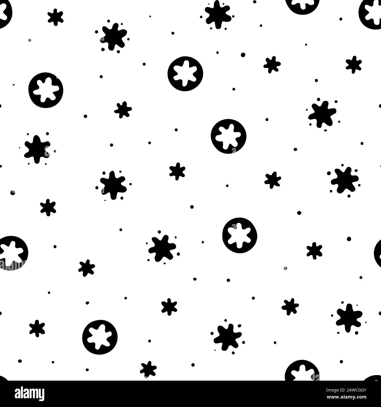 Abstraktes Sternenmuster, Seestern, Balck und weißer Hintergrund. Strandy Costal Design für Ihren Urlaub. Hintergrund der Natur. Druck, Stoff, stationär. Stock Vektor