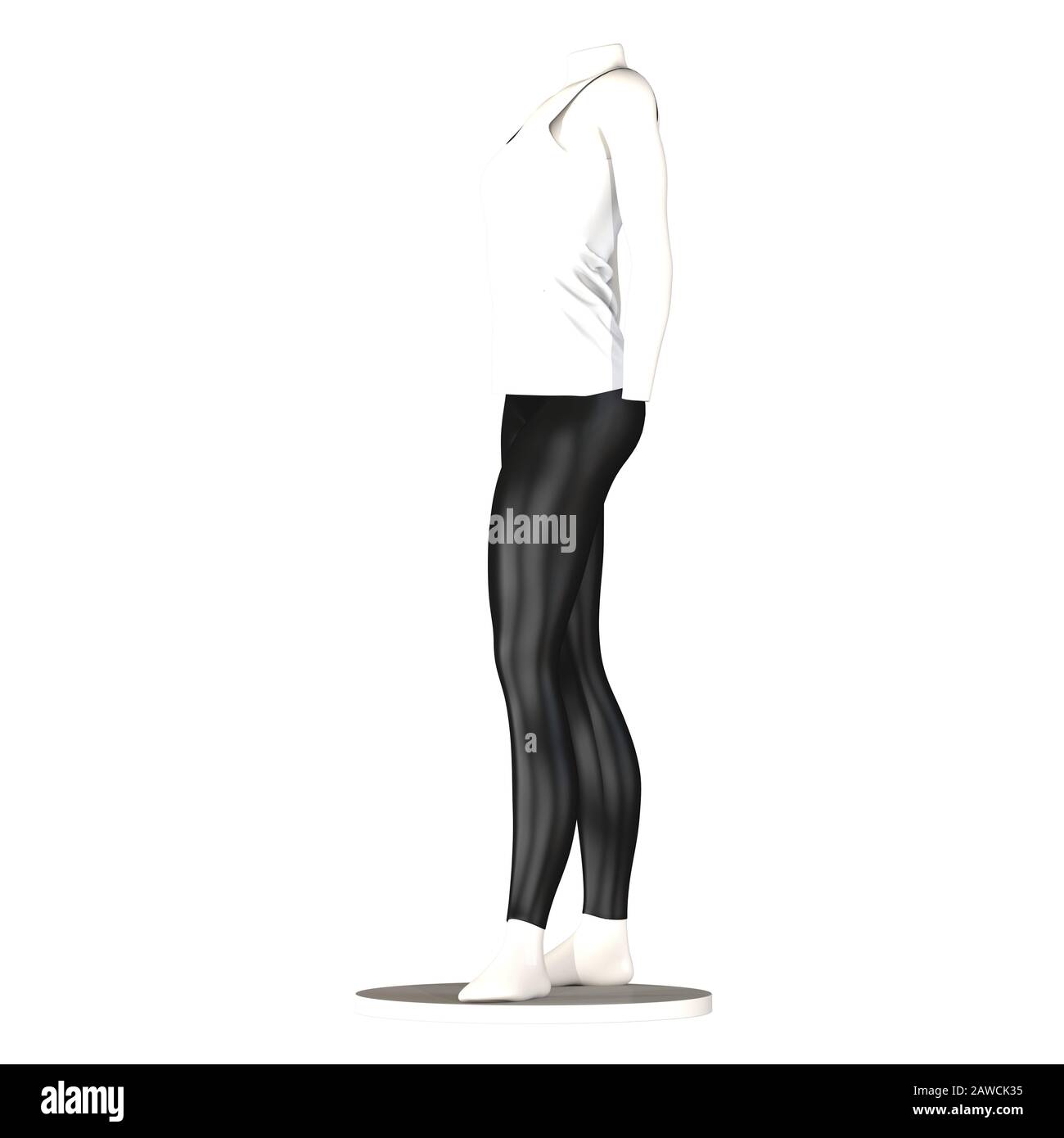 Weiße Maniken in einer weißen Jacke und schwarze Hosen auf weißem Hintergrund. Isolieren. 3D-Rendering mit hervorragender Qualität in hoher Auflösung. Er kann vergrößert werden Stockfoto