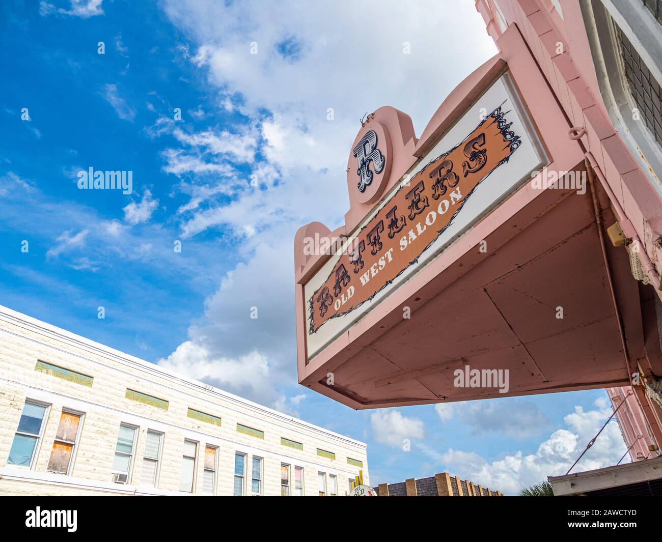 Der historische Bezirk ist im National Register of Historic Plates in der antiken Einkaufsstadt Arcadia Florida gelistet. Stockfoto