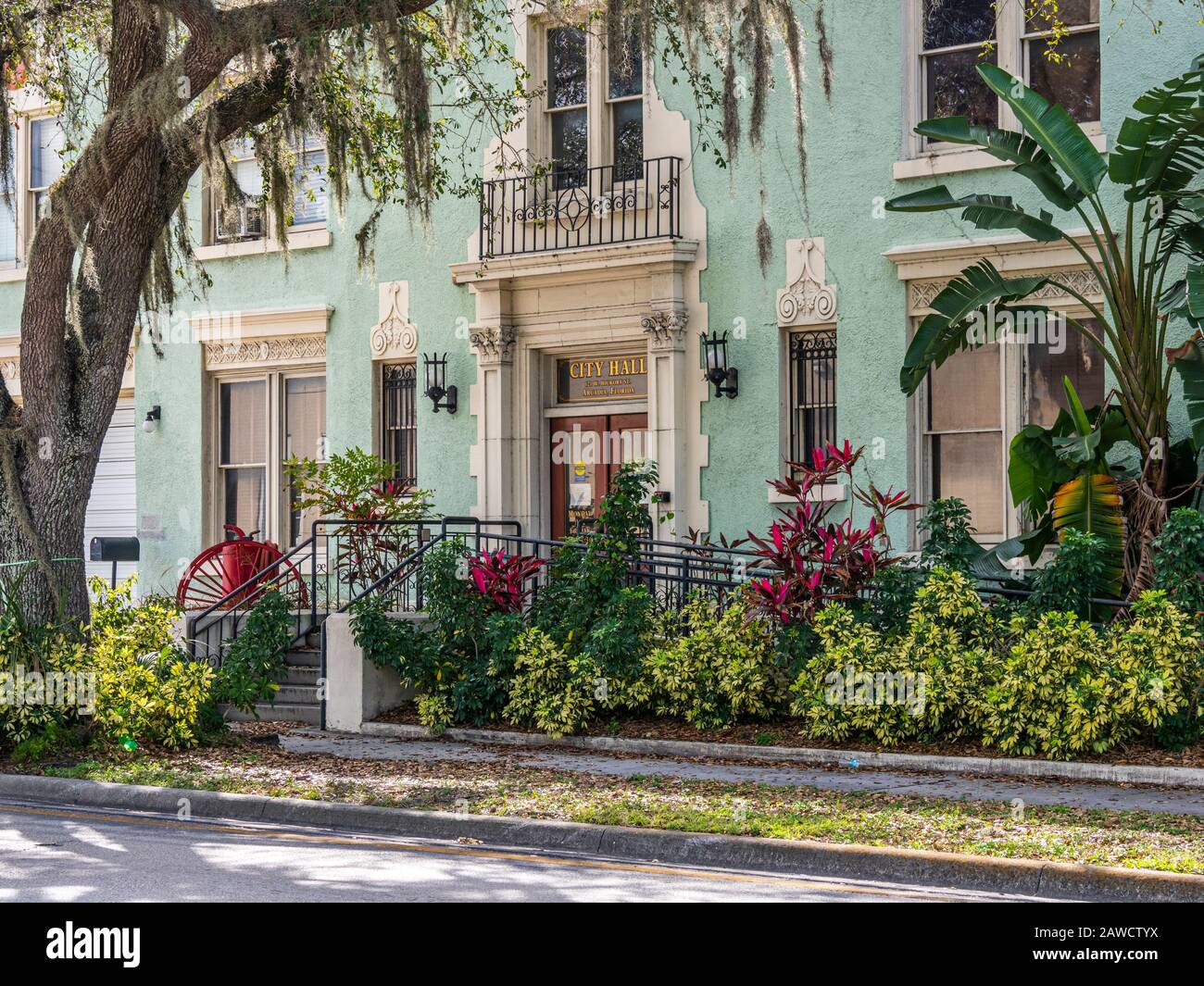 Der historische Bezirk ist im National Register of Historic Plates in der antiken Einkaufsstadt Arcadia Florida gelistet. Stockfoto
