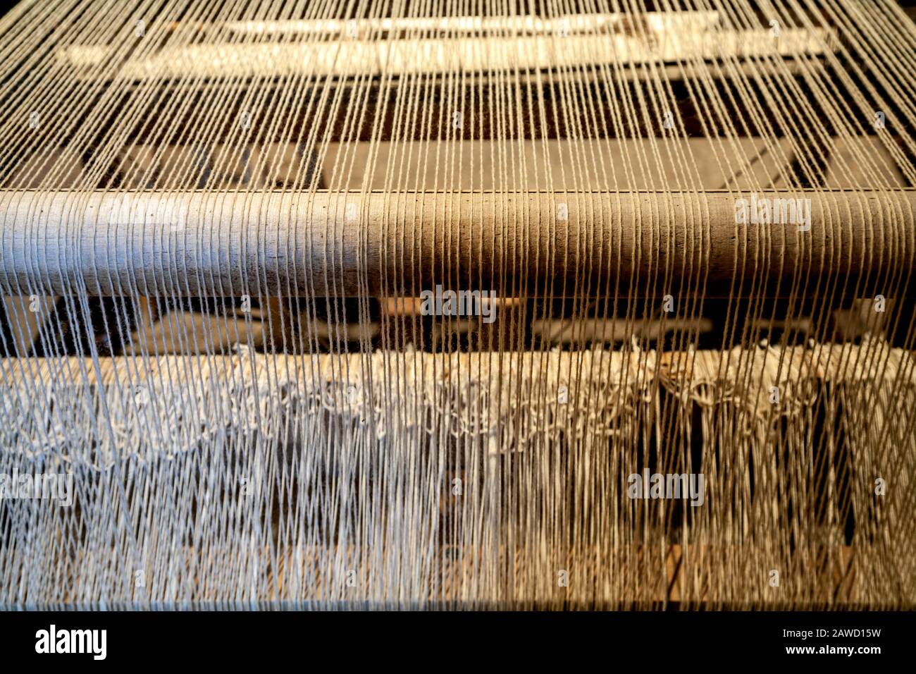 Detail von Webstuhl, Weaving Room, Hacienda de los Martinez, Taos, New Mexico USA Stockfoto