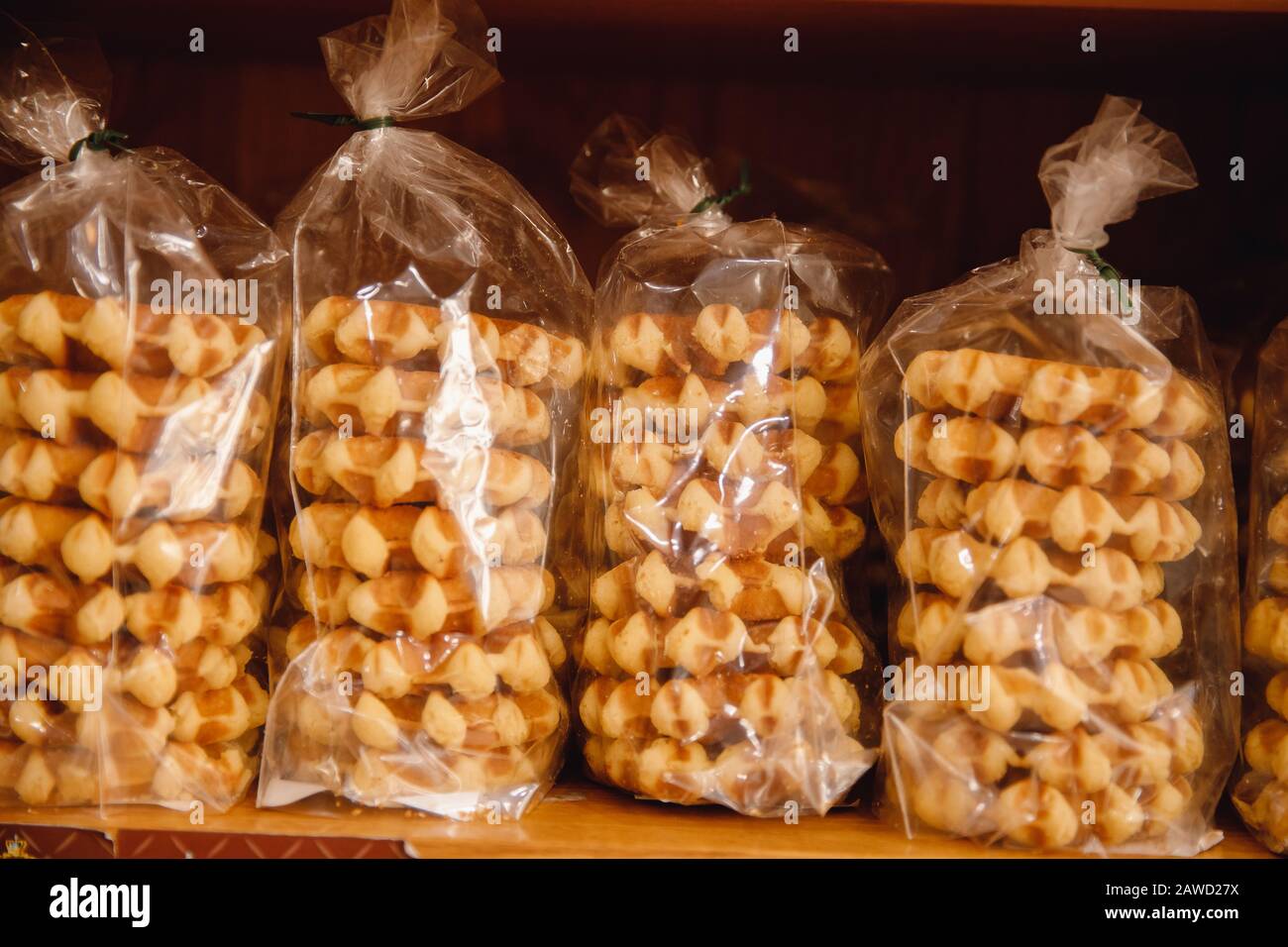 Auswahl An Traditionellen belgischen Waffeln mit Blick auf brüssel. Stockfoto