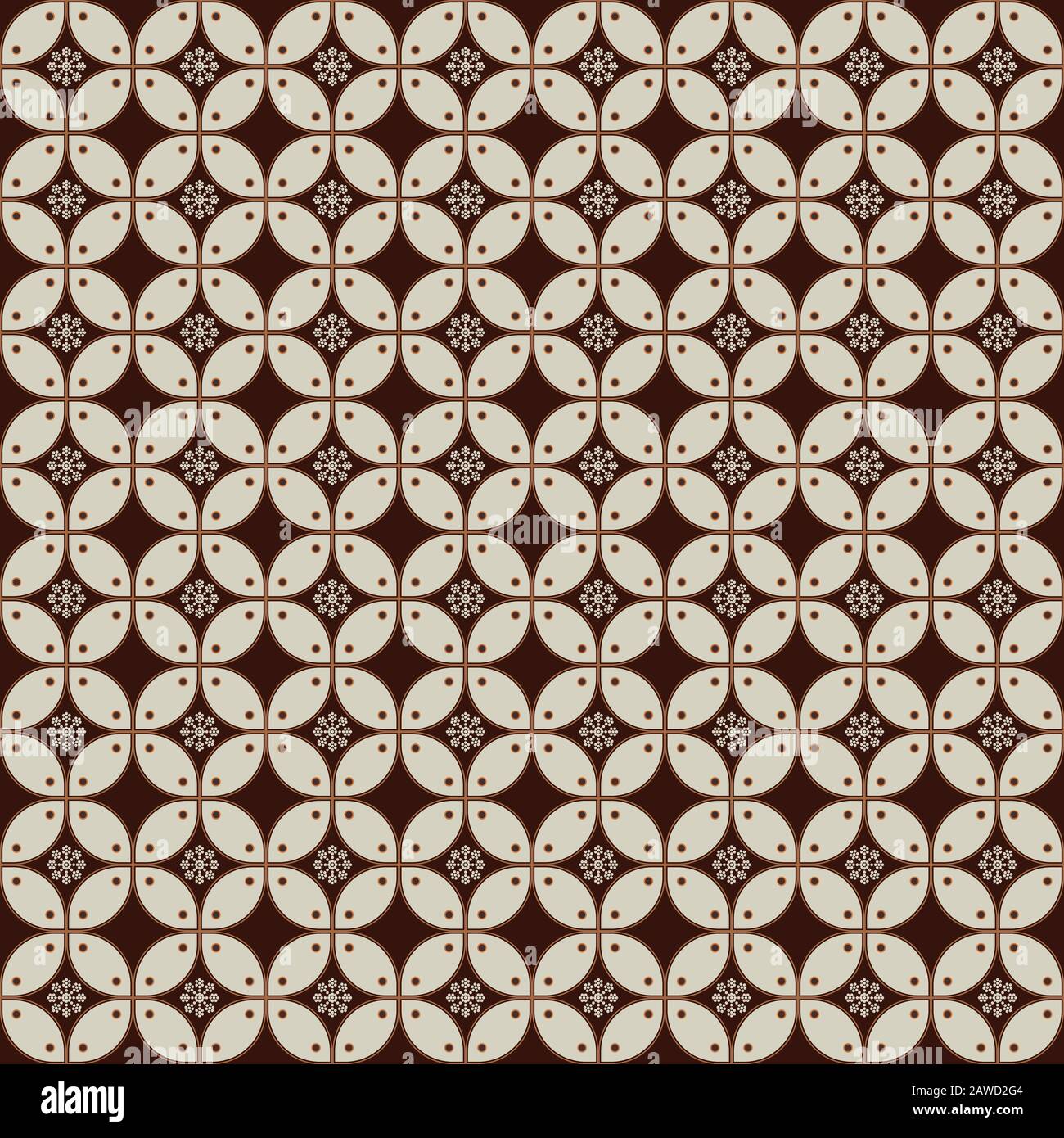 Javanisches Batik-Muster mit brauner Farbgebung. Verschiedene indonesische, traditionelle Batik-Motive. Designtextur für die Herstellung Stock Vektor