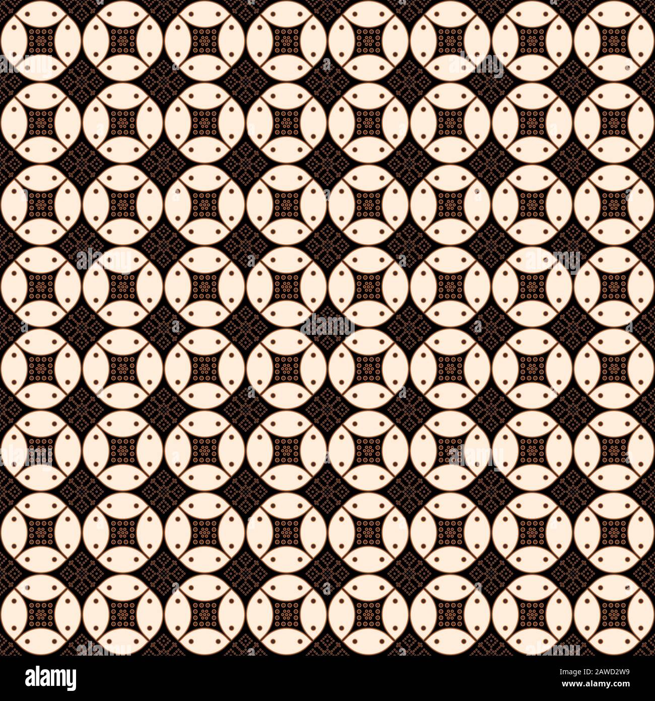 Javanisches Batik-Muster mit brauner Farbgebung. Verschiedene indonesische, traditionelle Batik-Motive. Designtextur für die Herstellung Stock Vektor