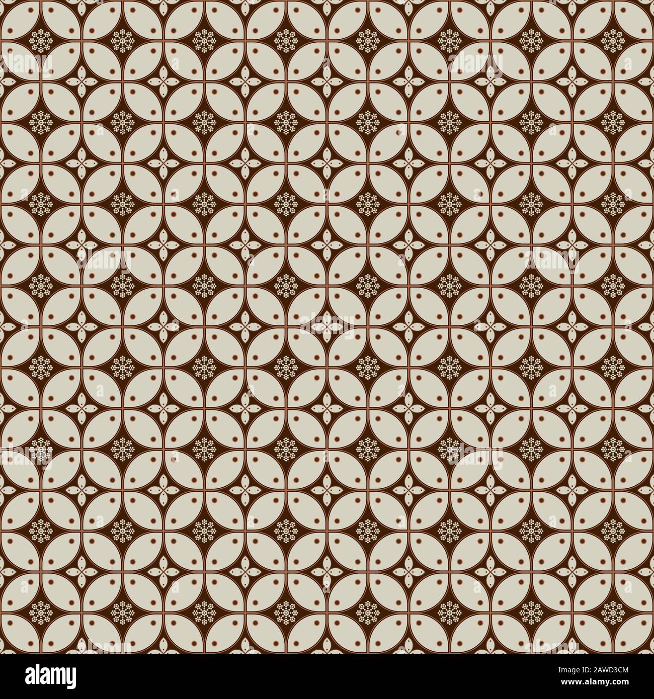 Javanisches Batik-Muster mit brauner Farbgebung. Verschiedene indonesische, traditionelle Batik-Motive. Designtextur für die Herstellung Stock Vektor