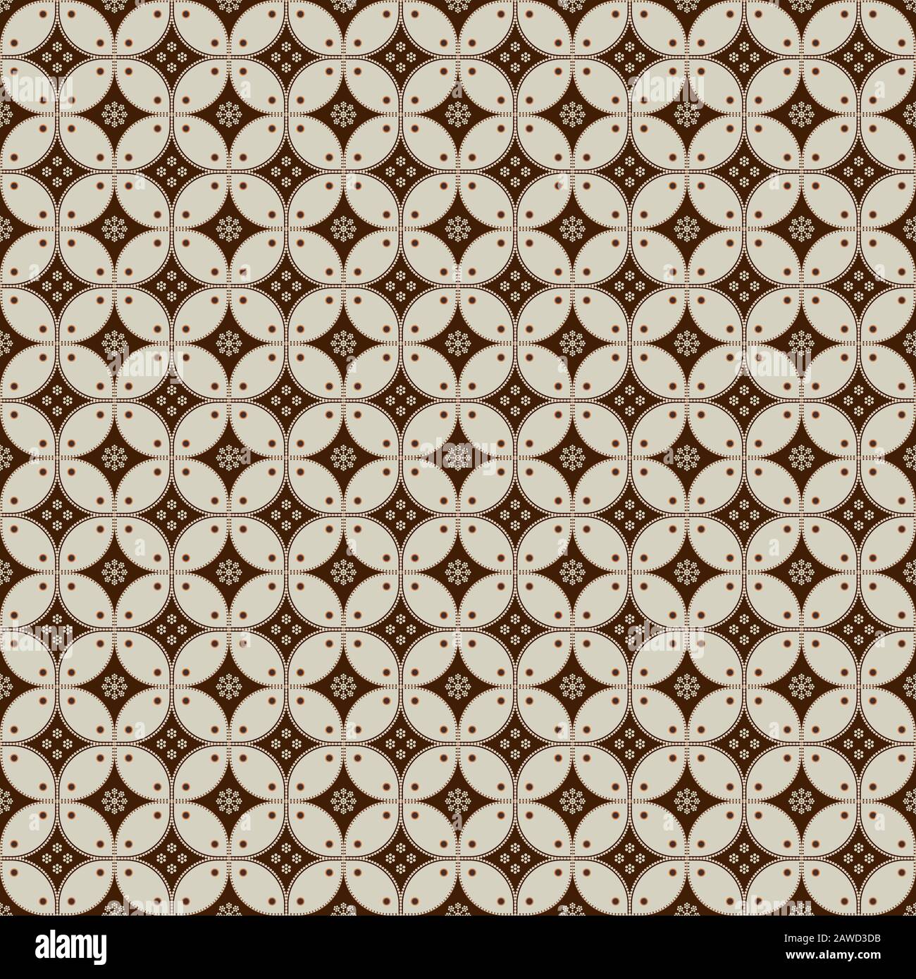 Javanisches Batik-Muster mit brauner Farbgebung. Verschiedene indonesische, traditionelle Batik-Motive. Designtextur für die Herstellung Stock Vektor