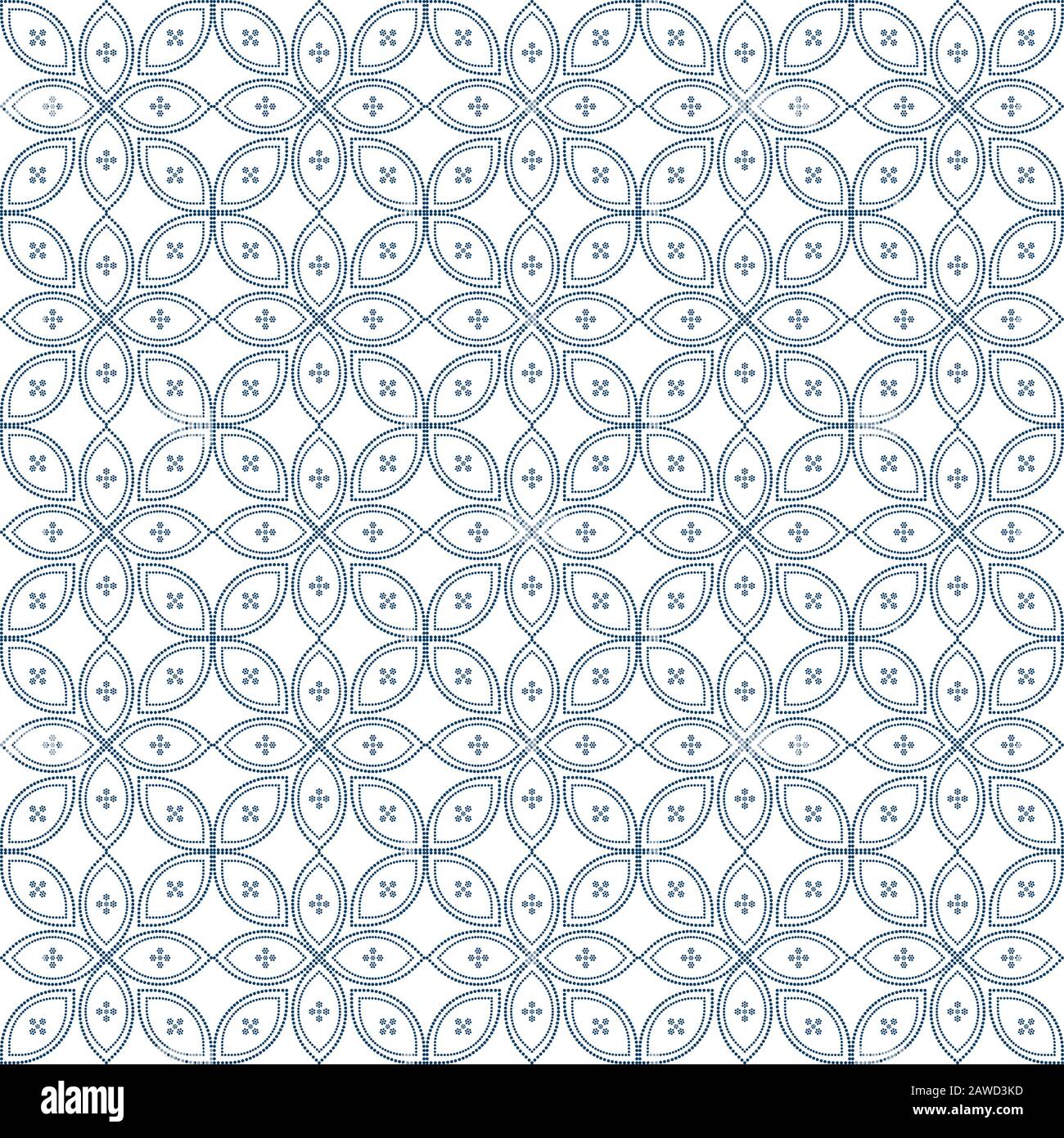 Nahtlose Blumenmuster, batistische Textur mit Punkten, geometrischem Design. Hintergrundbild zu Hause. Elegantes Strukturdesign aus Stoff. Batik Textile Design Stock Vektor