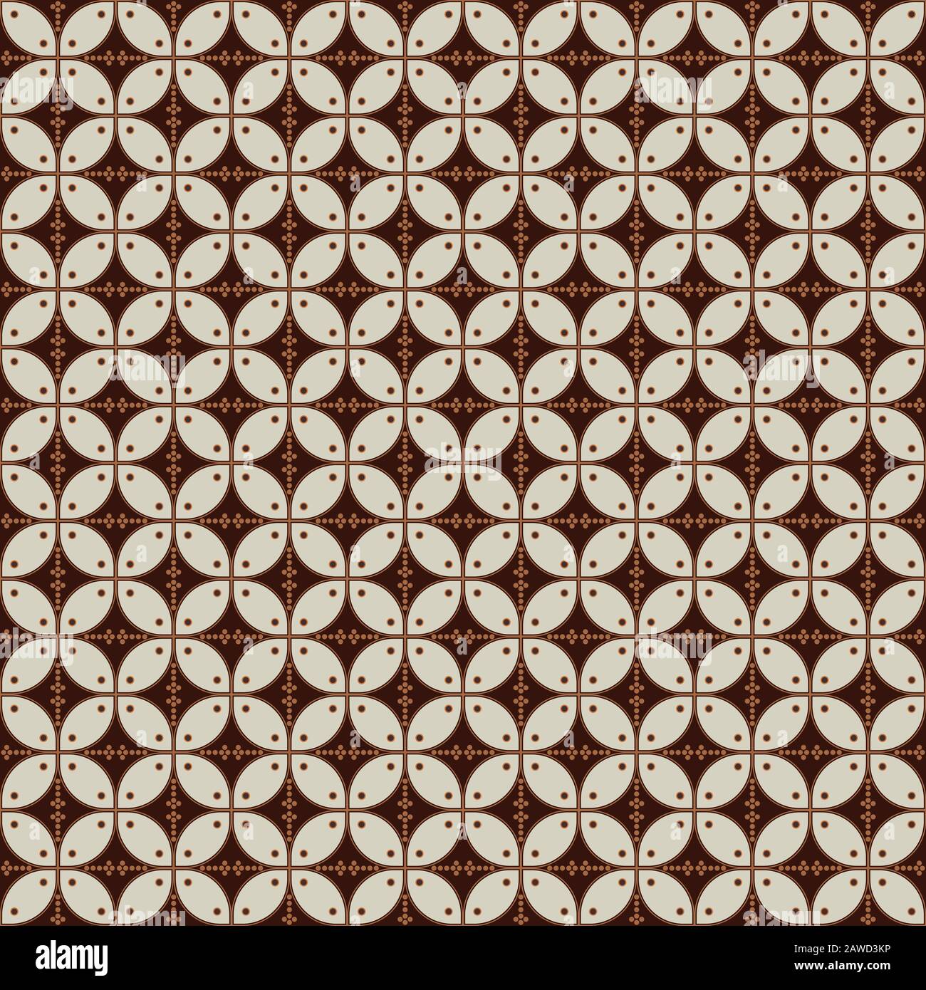 Javanisches Batik-Muster mit brauner Farbgebung. Verschiedene indonesische, traditionelle Batik-Motive. Designtextur für die Herstellung Stock Vektor