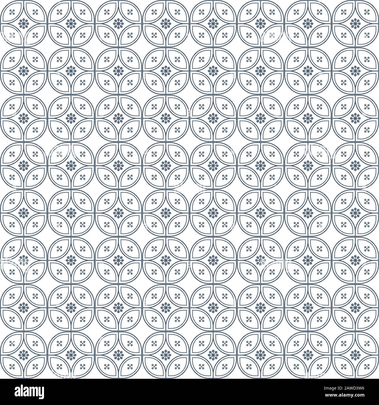 Nahtlose Blumenmuster, batistische Textur mit Punkten, geometrischem Design. Hintergrundbild zu Hause. Elegantes Strukturdesign aus Stoff. Batik Textile Design Stock Vektor