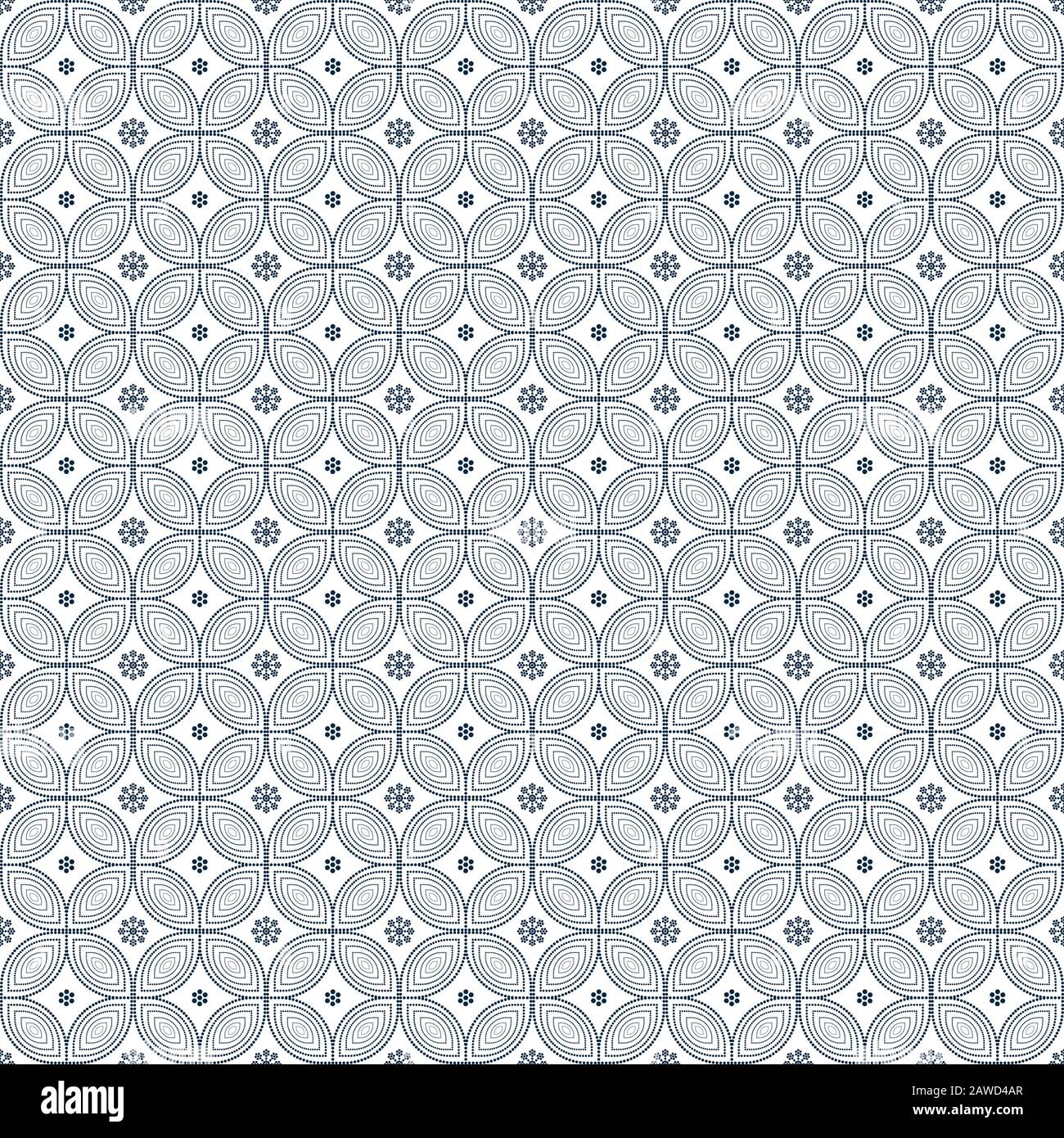 Nahtlose Blumenmuster, batistische Textur mit Punkten, geometrischem Design. Hintergrundbild zu Hause. Elegantes Strukturdesign aus Stoff. Batik Textile Design Stock Vektor
