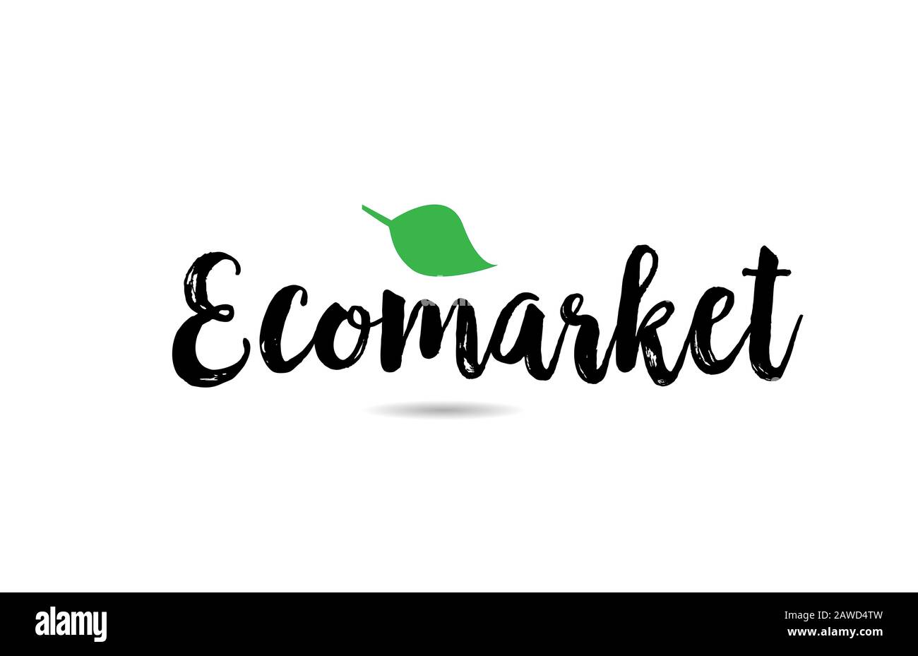 Ecomarket ECO Market Textwort mit grüner Hand für Logo Typografie Designvorlage. Kann für einen Unternehmenslogotyp verwendet werden Stock Vektor