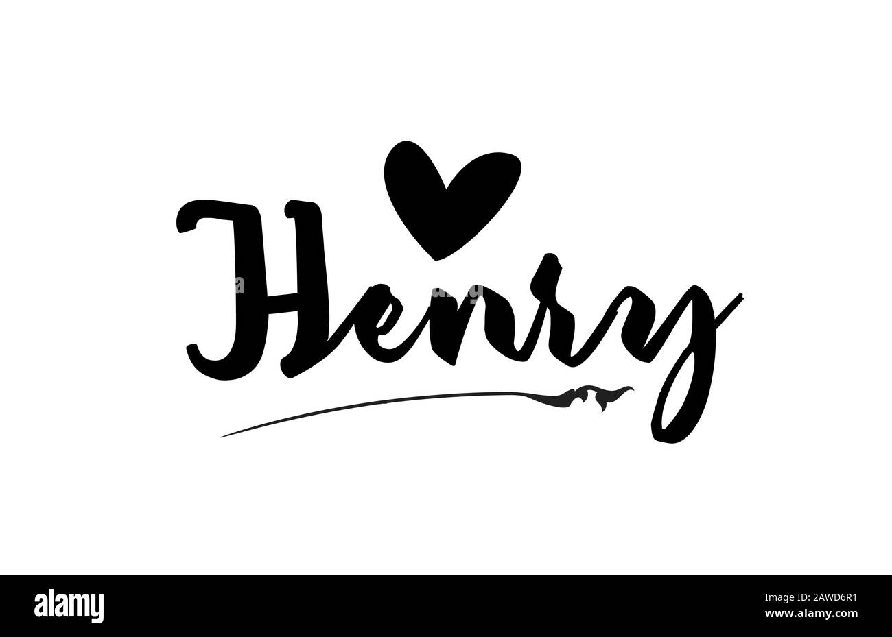 Henry Name Textwort mit Liebe Herz Hand für Logo Typografie Designvorlage geschrieben. Kann für einen Unternehmenslogotyp verwendet werden Stock Vektor