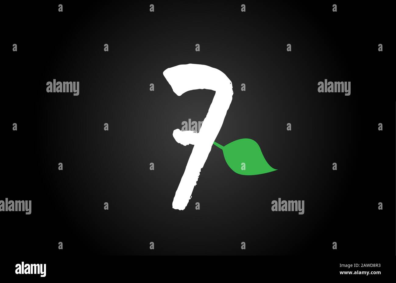 Nummer handschriftliche Grunge 7 sieben geen Leaf Logo Icon Design-Vorlage für Unternehmen. Geeignet für den Logotyp Stock Vektor