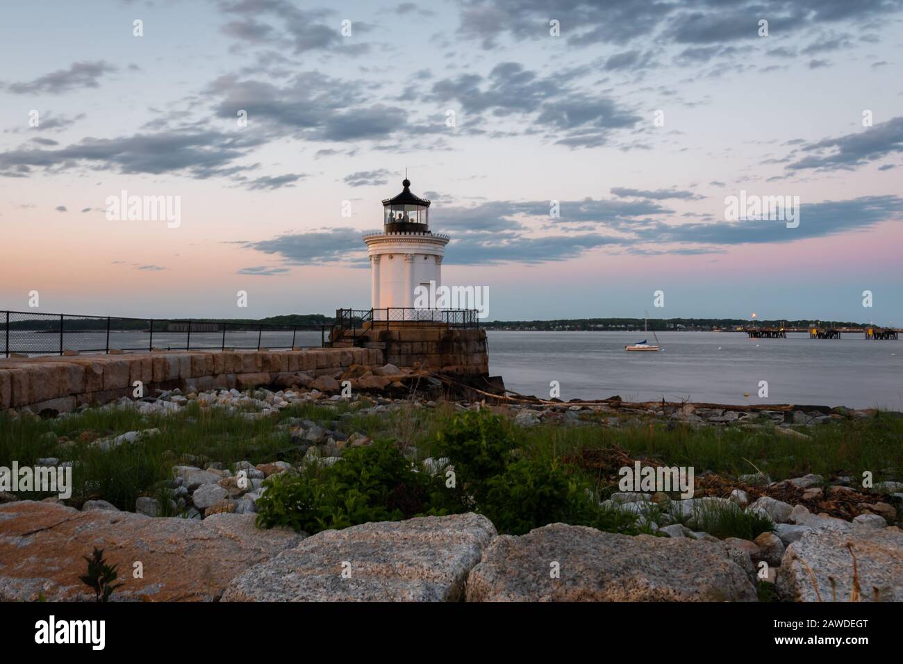 Wanze Leuchtturm bei Sonnenuntergang Stockfoto